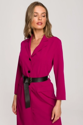 Elegancka żakietowa sukienka marynarka z paskiem - śliwkowa