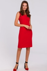 Klasyczna elegancka sukienka midi z dekoltem V czerwona