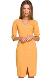 Sukienka ołówkowa kopertowa z dekoltem V i ozdobnymi guzikami żółta