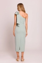 Elegancka sukienka ołówkowa na jedno ramię z kokardą miętowa