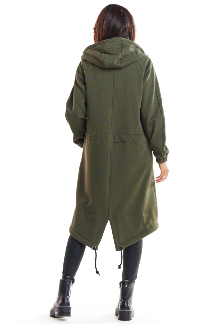 Ciepła długa bluza damska jak parka bawełna premium khaki