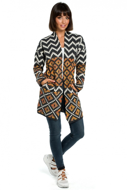 Sweter kardigan bez zapięcia w kolorowy aztecki wzór