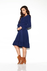 Sukienka rozkloszowana z falbanami w stylu boho granatowa 