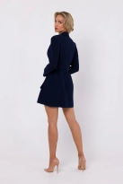 Sukienka żakietowa z kołnierzem i paskiem w talii granatowa