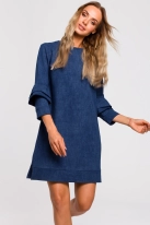 Sukienka trapezowa z bawełnianej dzianiny z nadrukiem jak jeans