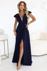 Długa sukienka wieczorowa rozkloszowana granatowa