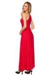 Suknia wieczorowa długa rozkloszowana błyszcząca z rozcięciem czerwona