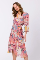 Zwiewna sukienka szyfonowa kopertowa z wiązaniem pastelowa