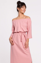 Długa sukienka hiszpanka na lato bawełna pudrowy róż