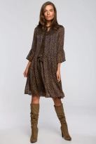 Sukienka rozkloszowana szyfonowa z dekoltem V granatowa w groszki