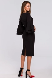 Ołówkowa sukienka wieczorowa z bufiastymi rękawami czarna