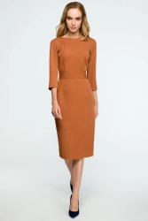 Sukienka ołówkowa midi z dekoltem V na plecach brązowa
