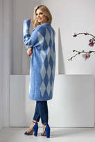 Elegancki sweter kardigan w romby niebieski
