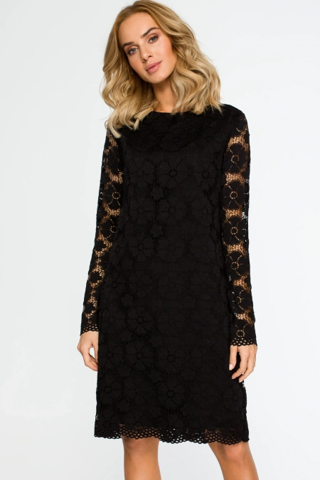 Sukienka koronkowa czarna wieczorowa trapezowa midi