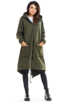 Ciepła długa bluza damska jak parka bawełna premium khaki