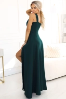 Długa sukienka wieczorowa rozkloszowana butelkowa zieleń