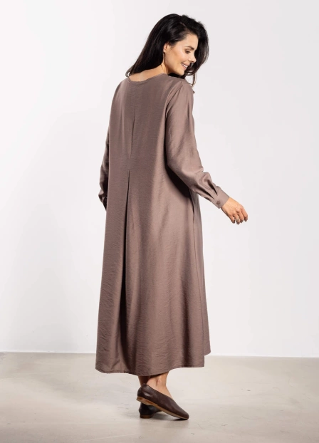 Elegancka sukienka rozkloszowana z długim rękawem taupe