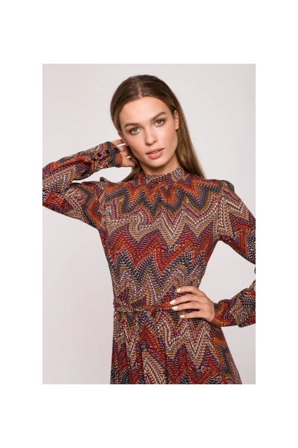 Długa sukienka BOHO z falbankami i długim rękawem czerwona