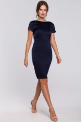 Sukienka wieczorowa satynowa z dekoltem na plecach granatowa