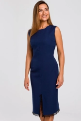 Elegancka sukienka ołówkowa z rozcięciem i koronką granatowa