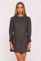 Elegancka sukienka tweedowa trapezowa mini czarna