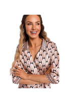 Satynowa sukienka kopertowa z dekoltem V i wiązaniem beżowa