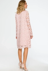 Sukienka na wesele koronkowa trapezowa midi pudrowy róż