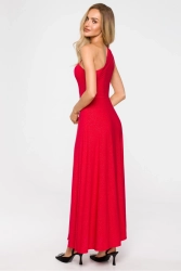 Suknia wieczorowa długa rozkloszowana z rozcięciem czerwona