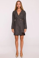 Elegancka sukienka tweedowa trapezowa kopertowa czarna