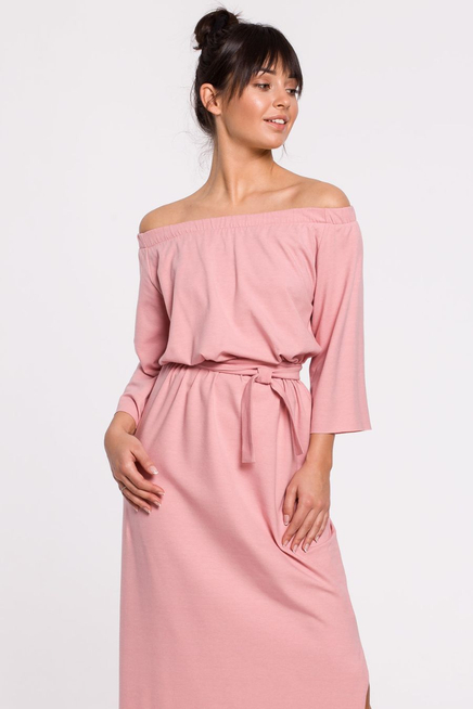 Długa sukienka hiszpanka na lato bawełna pudrowy róż