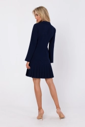 Elegancka sukienka z dekoltem V i kontrafałdami granatowa