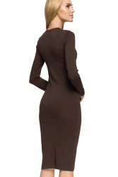 Dopasowana sukienka dzianinowa z długim rękawem brązowa
