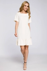 Sukienka dzianinowa trapezowa z falbaną na dole ecru