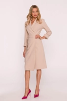 Elegancka sukienka ołówkowa kopertowa z wiązaniem beżowa