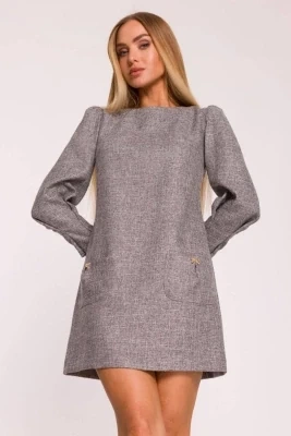 Elegancka sukienka tweedowa trapezowa mini szara