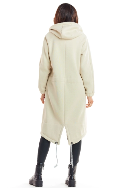 Ciepła długa bluza damska jak parka bawełna premium beż
