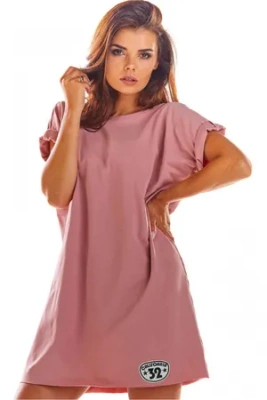 Luźna bawełniana mini sukienka oversize na lato różowa