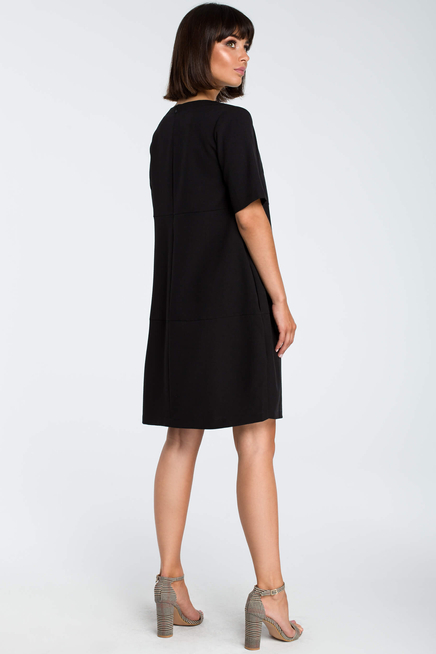 Lniana sukienka na lato bombka oversize z kieszeniami czarna