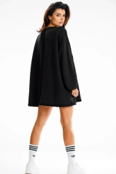 Bluza damska oversize długa z kieszenią kangurka czarna