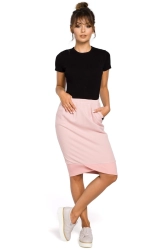Spódnica ołówkowa dzianinowa asymetryczna bombka pudrowy róż