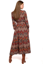 Długa sukienka BOHO z falbankami i długim rękawem czerwona