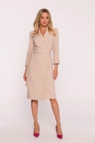 Elegancka sukienka ołówkowa kopertowa z wiązaniem beżowa