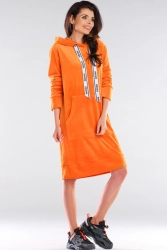 Bluzowa sukienka kangurka z kapturem welurowa pomarańcz