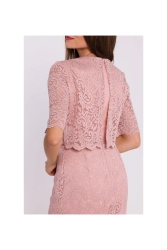 Elegancka ołówkowa dwuczęściowa sukienka koronkowa różowa