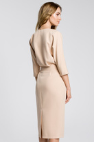 Sukienka elegancka midi kimonowa góra i dopasowany dół beżowa