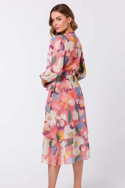 Zwiewna sukienka szyfonowa kopertowa z wiązaniem pastelowa