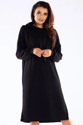 Bluzowa sukienka z kapturem bawełna premium czarna