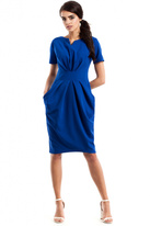 Sukienka elegancka z marszczeniami taliowana na lato niebieska