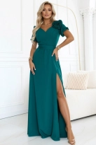 Długa sukienka wieczorowa rozkloszowana butelkowa zieleń