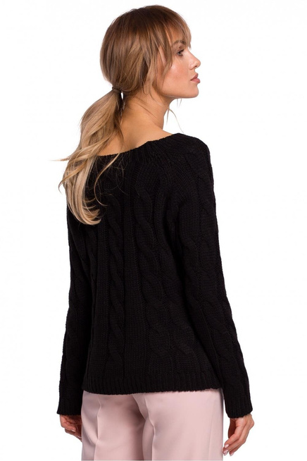 Sweter damski ze splotem typu warkocz czarny
